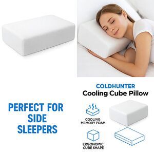 COLDHUNTER Cooling Cube Pillow – Side Sleeper Memory Foam, Firm Support, Washabl